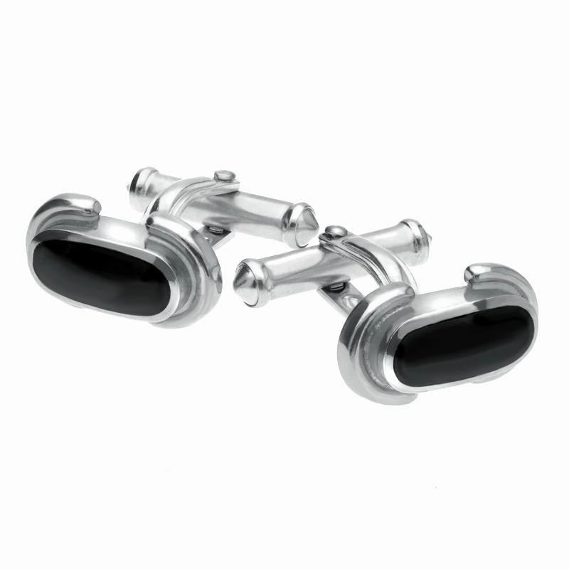 Sterling Silver Whitby Jet Dodgem Cufflinks