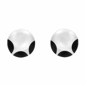 Sterling Silver Whitby Jet Domed Semi Circle Stud Earrings
