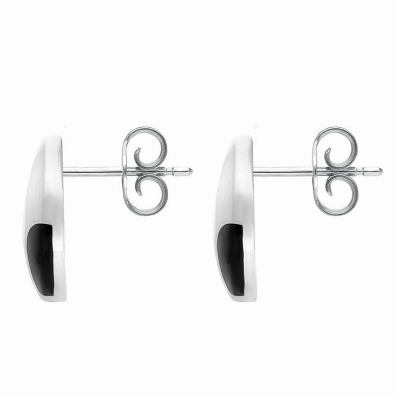 Sterling Silver Whitby Jet Domed Semi Circle Stud Earrings