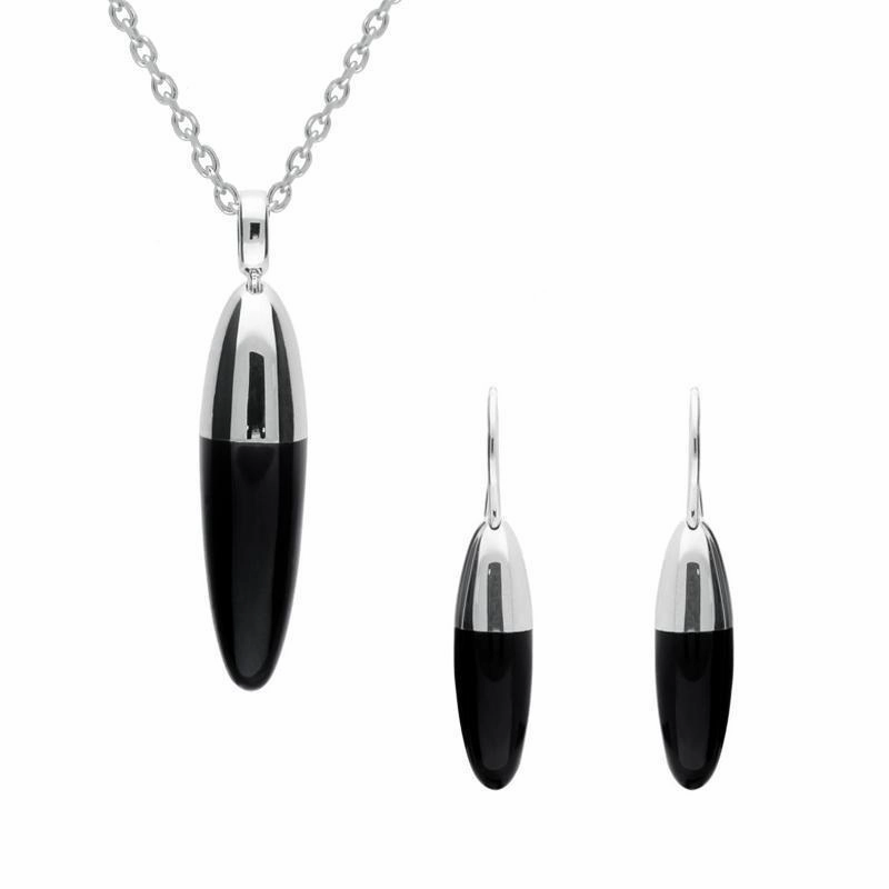Sterling Silver Whitby Jet Dropper Two Piece Set