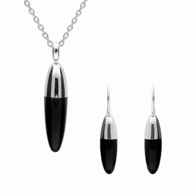 Sterling Silver Whitby Jet Dropper Two Piece Set