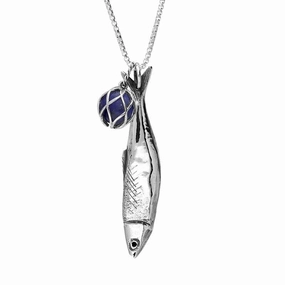 Sterling Silver Whitby Jet Emma Stothard Silver Darling Lapis Lazuli Float Charm Necklace