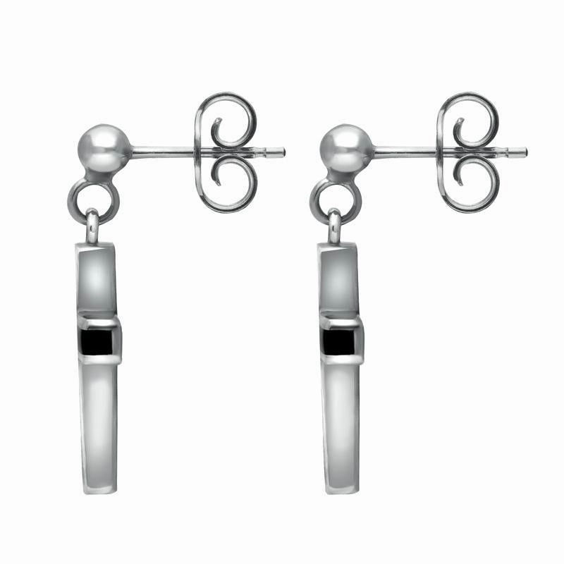 Sterling Silver Whitby Jet Four Stone Cross Drop Earrings