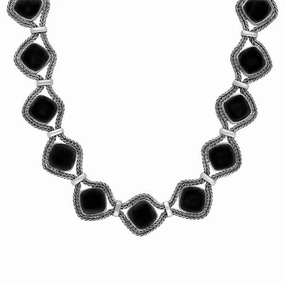 Sterling Silver Whitby Jet Foxtail Fifteen Stone Cushion Necklace D