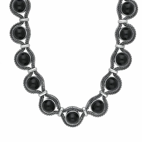 Sterling Silver Whitby Jet Foxtail Seventeen Stone Necklace D