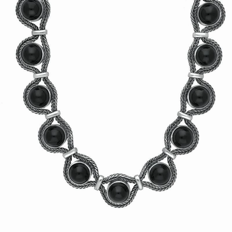 Sterling Silver Whitby Jet Foxtail Seventeen Stone Necklace D