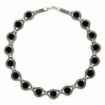 Sterling Silver Whitby Jet Foxtail Seventeen Stone Necklace D
