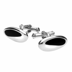 Sterling Silver Whitby Jet Freeform Oval Cufflinks