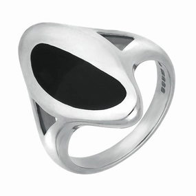 Sterling Silver Whitby Jet Freeform Oval Shape Ring