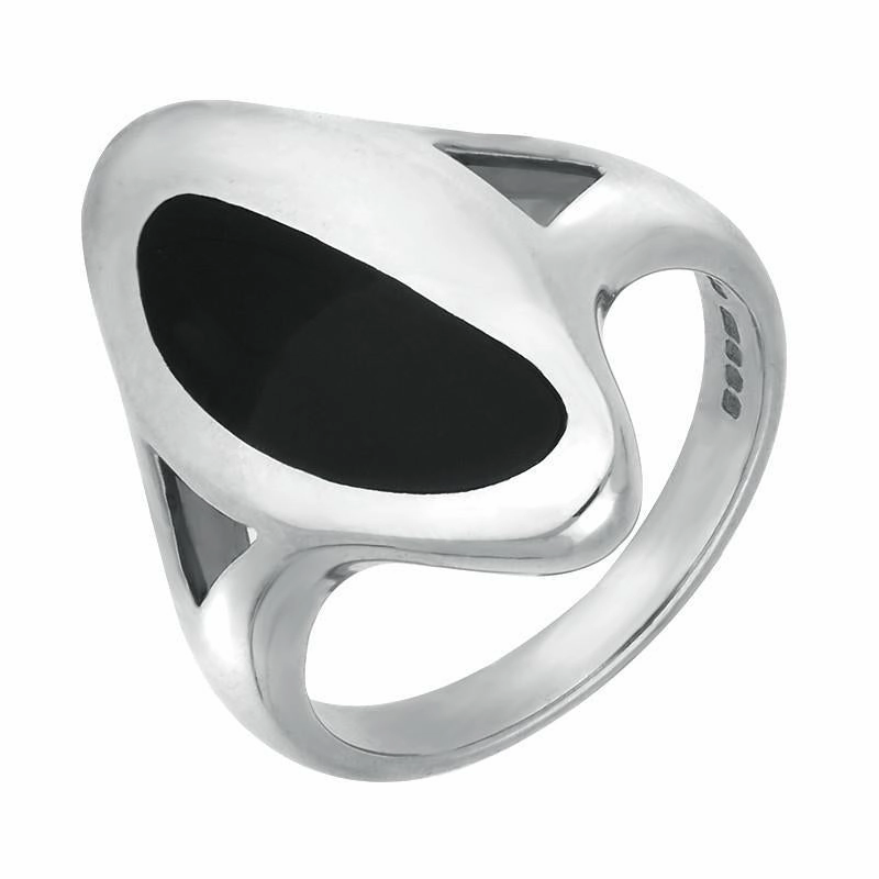 Sterling Silver Whitby Jet Freeform Oval Shape Ring