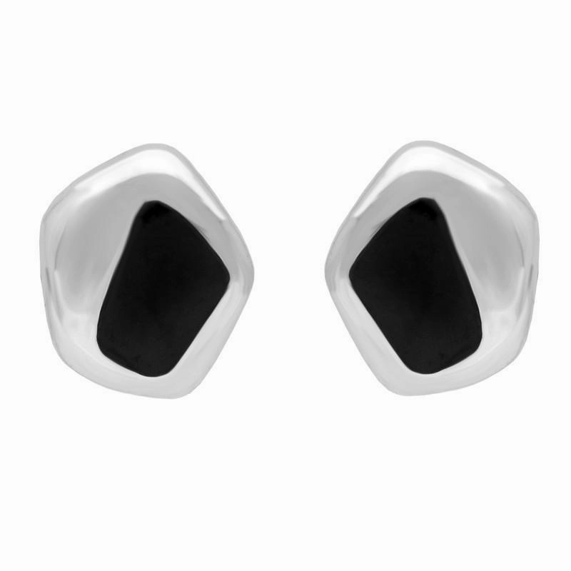 Sterling Silver Whitby Jet Freeform Pentagon Stud Earrings D