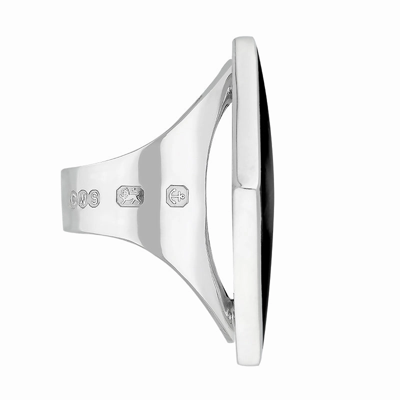 Sterling Silver Whitby Jet Hallmark Medium Rhombus Ring
