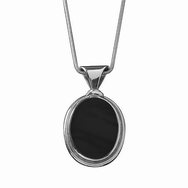 Sterling Silver Whitby Jet Heritage Oval Large Necklace
