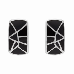 Sterling Silver Whitby Jet Inlaid Abstract Curved Oblong Stud Earrings