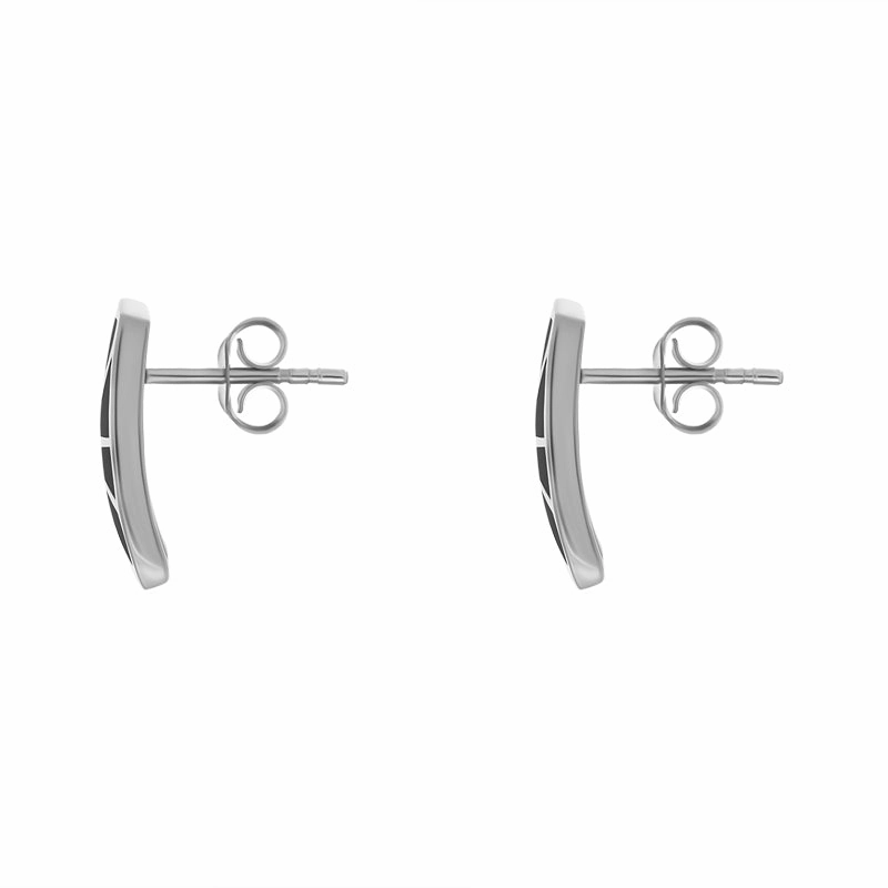 Sterling Silver Whitby Jet Inlaid Abstract Curved Oblong Stud Earrings