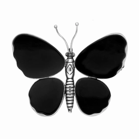 Sterling Silver Whitby Jet Large Butterfly Brooch