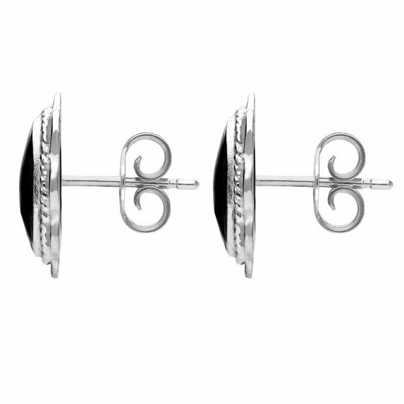 Sterling Silver Whitby Jet Large Rope Oval Frill Stud Earrings