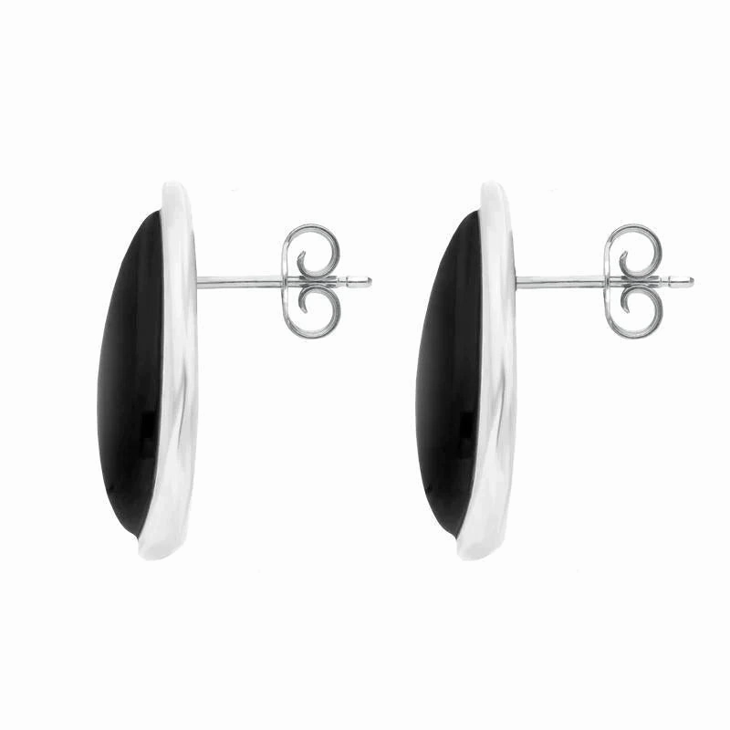 Sterling Silver Whitby Jet Leaf Shape Stud Earrings