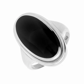 Sterling Silver Whitby Jet Long Oval Top Hat Ring