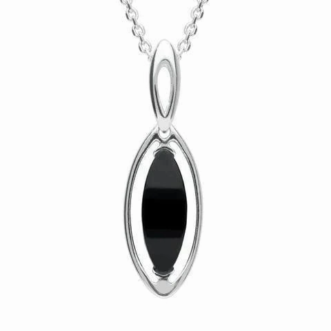 Sterling Silver Whitby Jet Marquise Open Sided Necklace