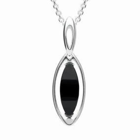 Sterling Silver Whitby Jet Marquise Open Sided Necklace