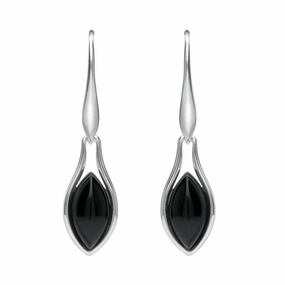 Sterling Silver Whitby Jet Marquise Part Set Drop Earrings