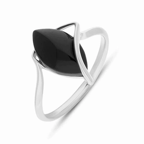 Sterling Silver Whitby Jet Marquise Ring