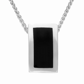 Sterling Silver Whitby Jet Oblong Stone Set Necklace