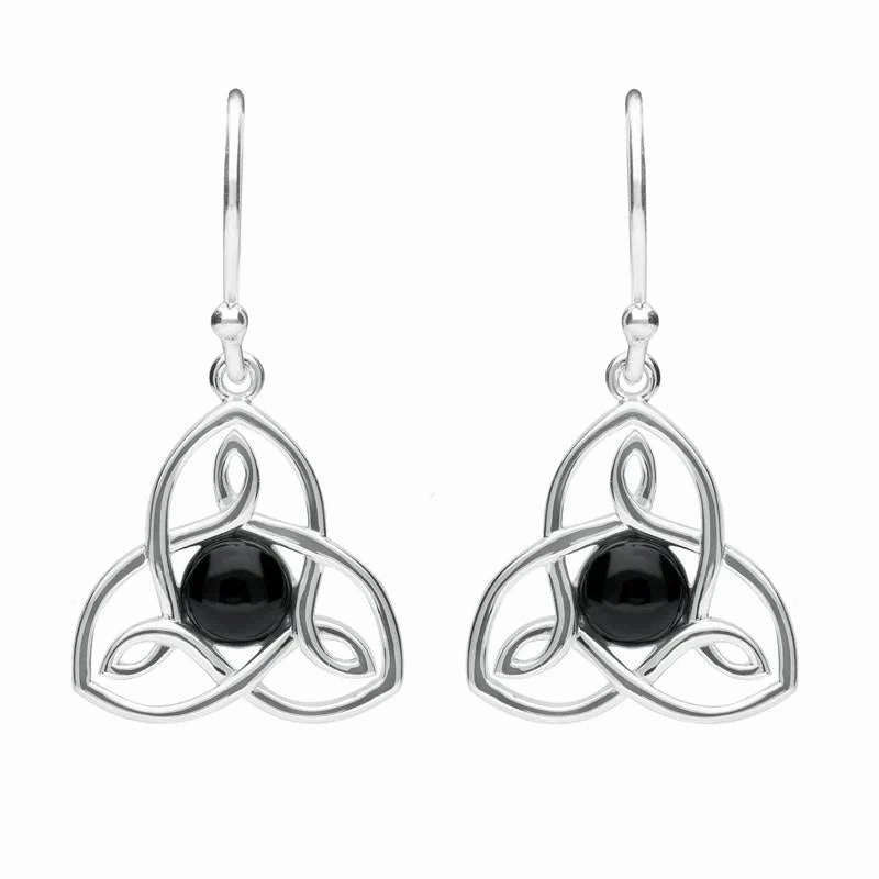 Sterling Silver Whitby Jet Open Celtic Cross Two Piece Set