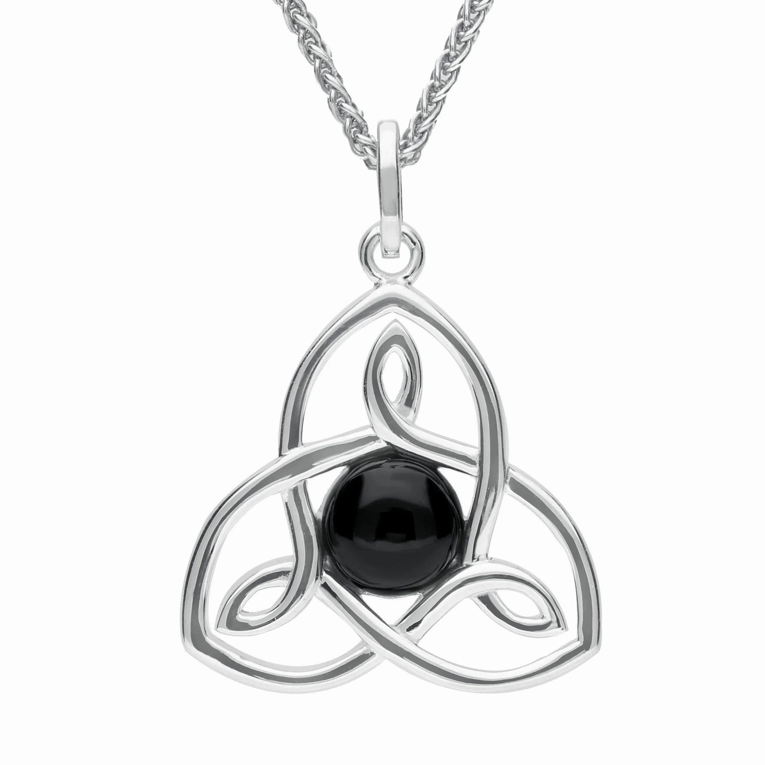 Sterling Silver Whitby Jet Open Celtic Cross Two Piece Set
