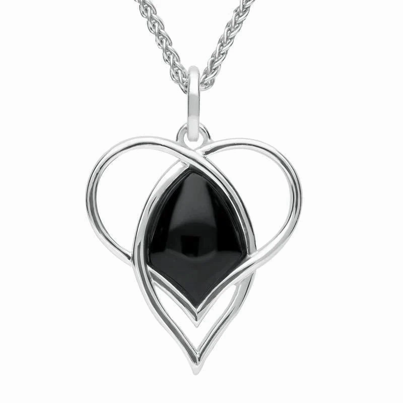 Sterling Silver Whitby Jet Open Twist Heart Two Piece Set