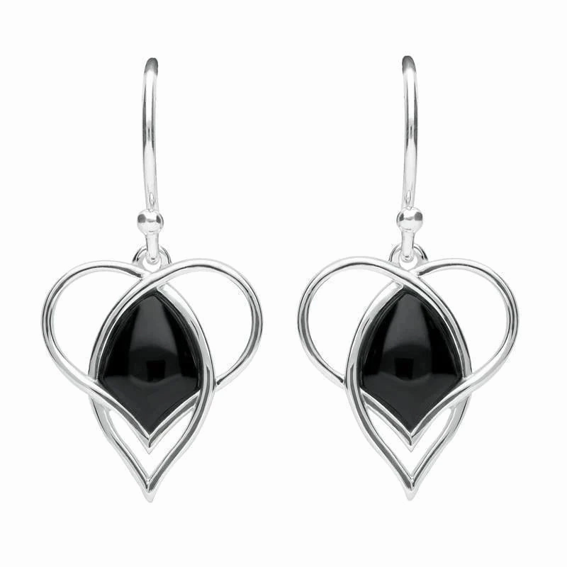 Sterling Silver Whitby Jet Open Twist Heart Two Piece Set