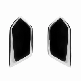 Sterling Silver Whitby Jet Organic Abstract Pentagon Stud Earrings