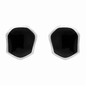 Sterling Silver Whitby Jet Organic Concave Stud Earrings