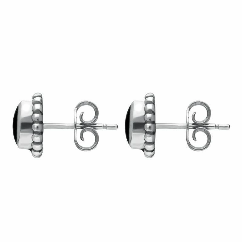 Sterling Silver Whitby Jet Oval Bobble Edge Stud Earrings