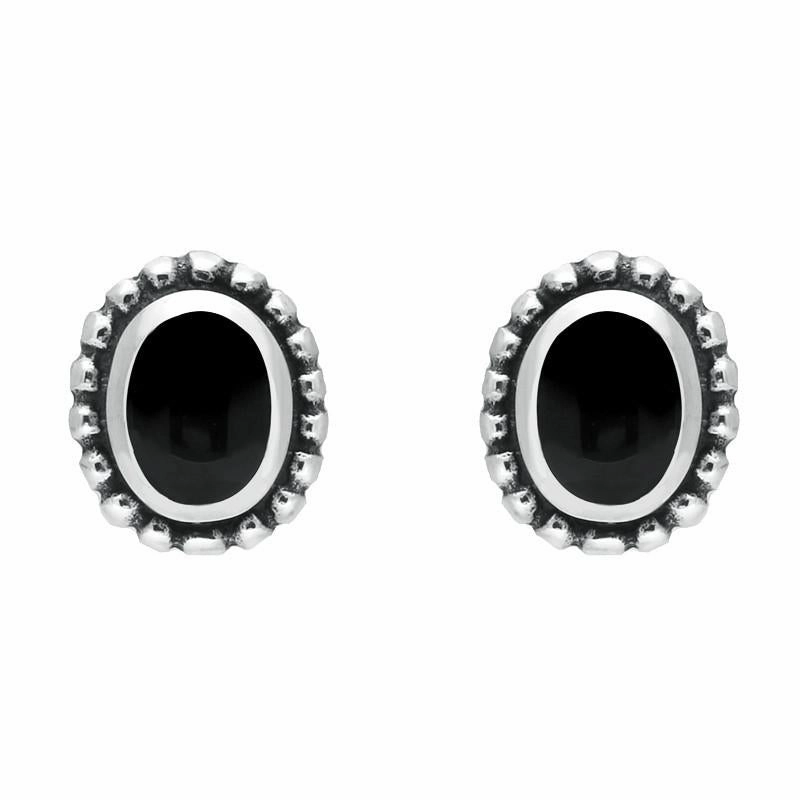 Sterling Silver Whitby Jet Oval Bobble Edge Stud Earrings