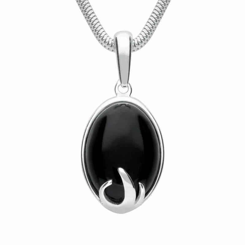 Sterling Silver Whitby Jet Oval Claw Necklace