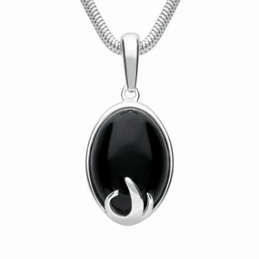 Sterling Silver Whitby Jet Oval Claw Necklace