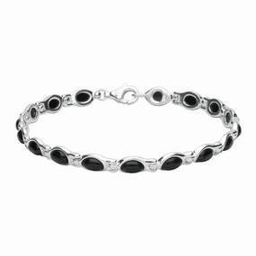 Sterling Silver Whitby Jet Oval Link Bracelet