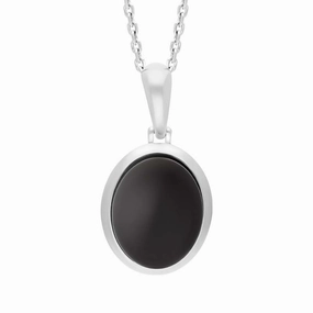 Sterling Silver Whitby Jet Oval Necklace