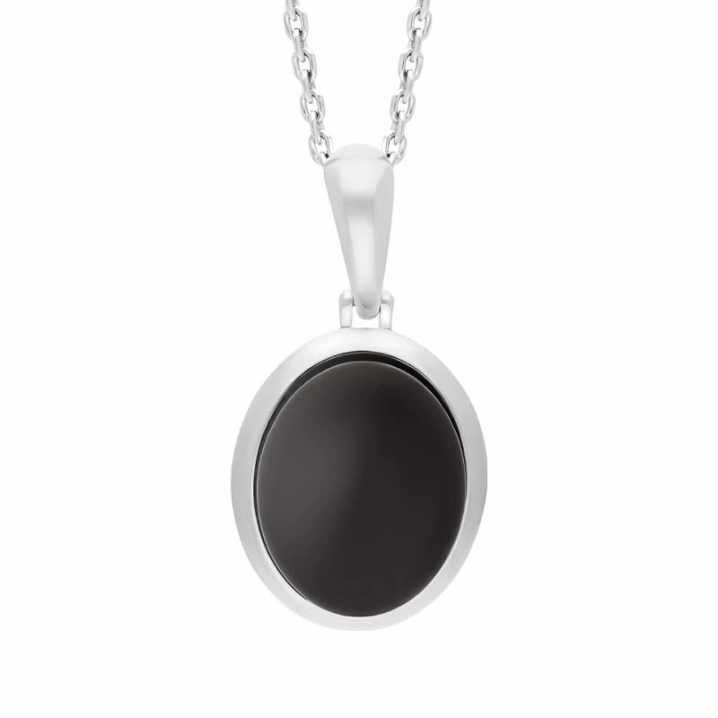 Sterling Silver Whitby Jet Oval Necklace
