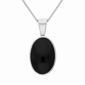 Sterling Silver Whitby Jet Oval Necklace