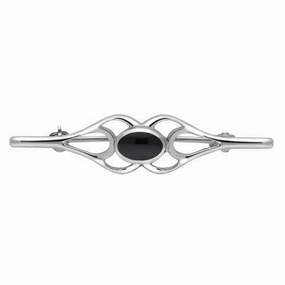 Sterling Silver Whitby Jet Oval Pierced Spoon Brooch