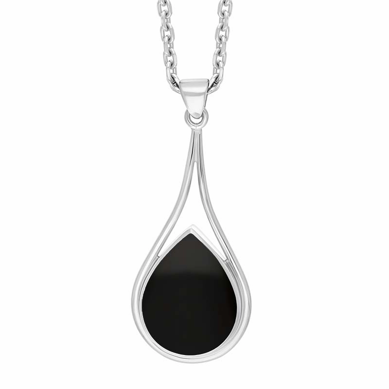 Sterling Silver Whitby Jet Pear Shape Open Frame Necklace D