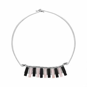 Sterling Silver Whitby Jet Pink Mother of Pearl Collar Necklace D