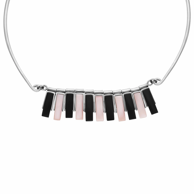 Sterling Silver Whitby Jet Pink Mother of Pearl Collar Necklace D