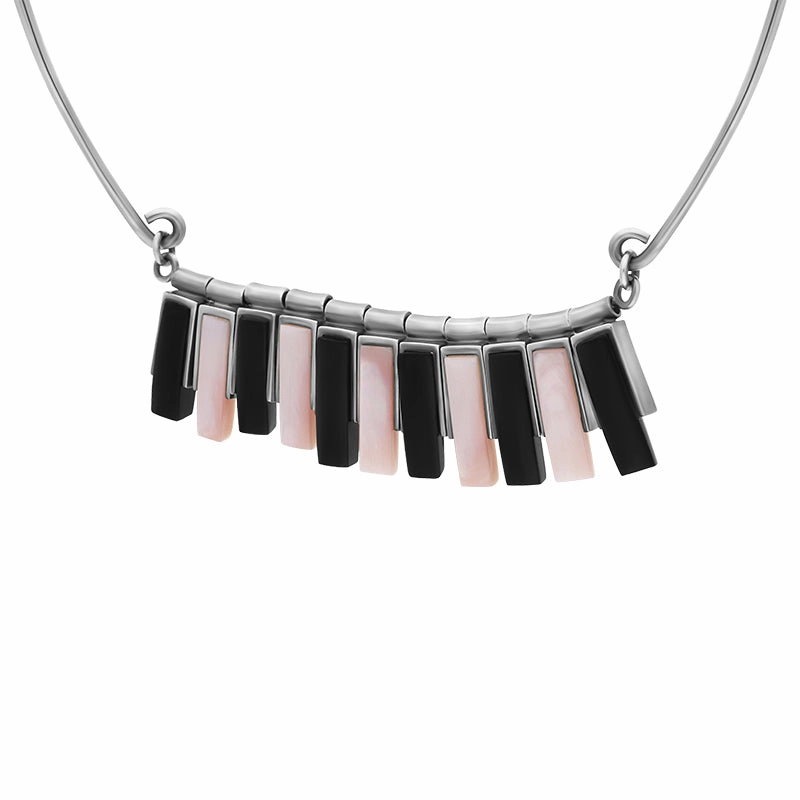 Sterling Silver Whitby Jet Pink Mother of Pearl Collar Necklace D