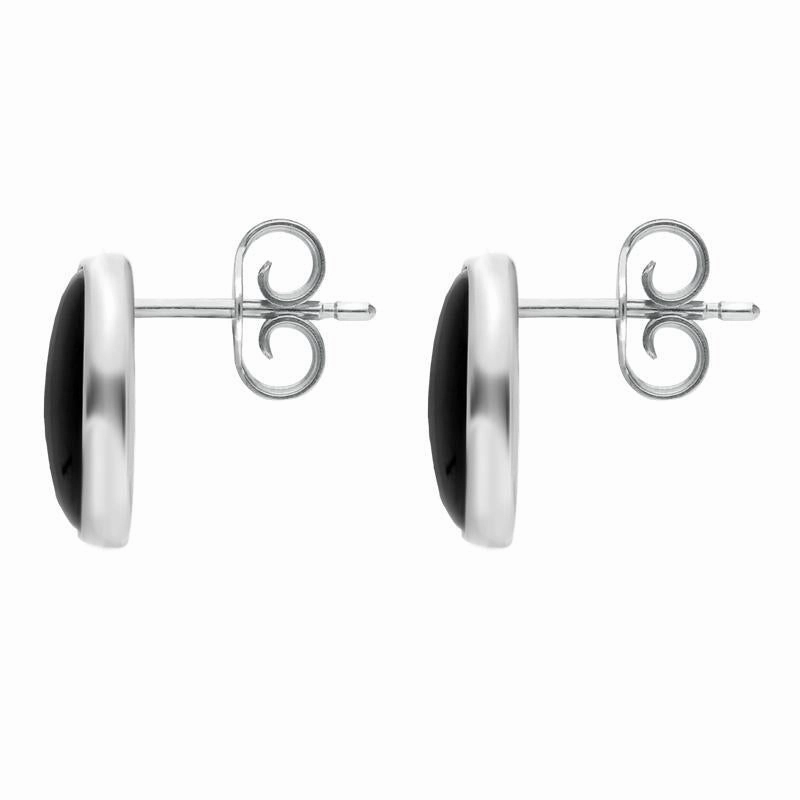 Sterling Silver Whitby Jet Plain Oval Stud Earrings