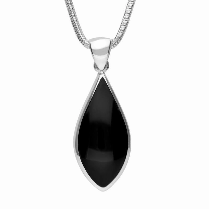 Sterling Silver Whitby Jet Pointed Pear Necklace