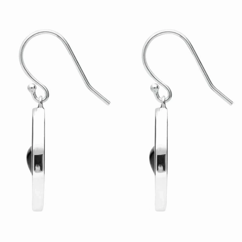 Sterling Silver Whitby Jet Round Celtic Knot Hook Earrings
